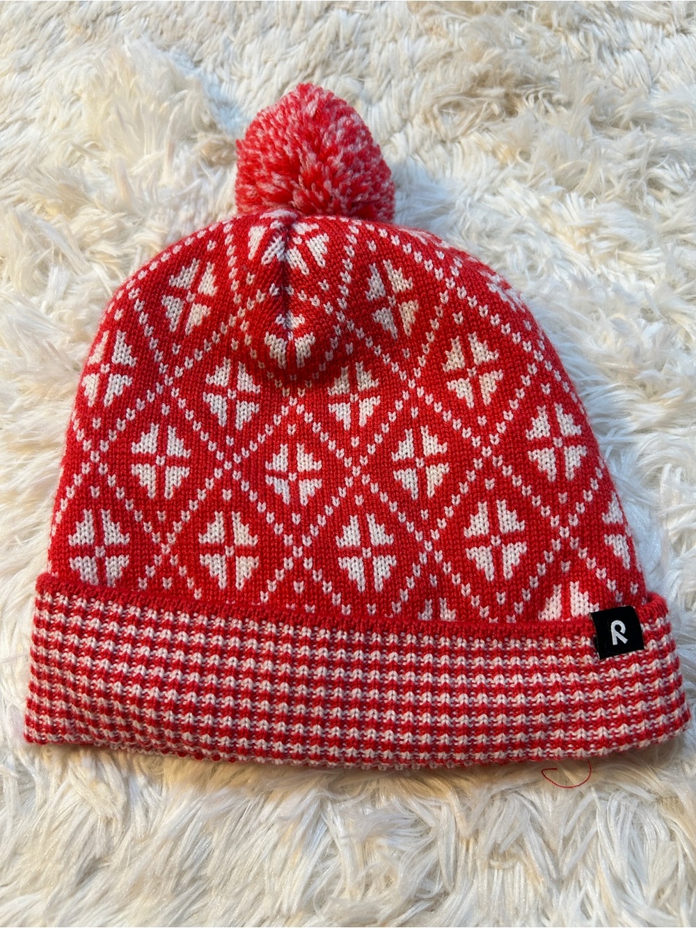 Red & White Knit Pom Beanie Hat for Kids